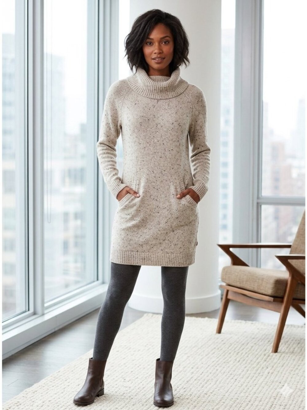 Burton Turtleneck Wool Blend Turtleneck Tunic Sweater Cream Size XS Neutral Cozy
